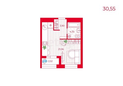 Квартира 30,6 м², студия - изображение 1