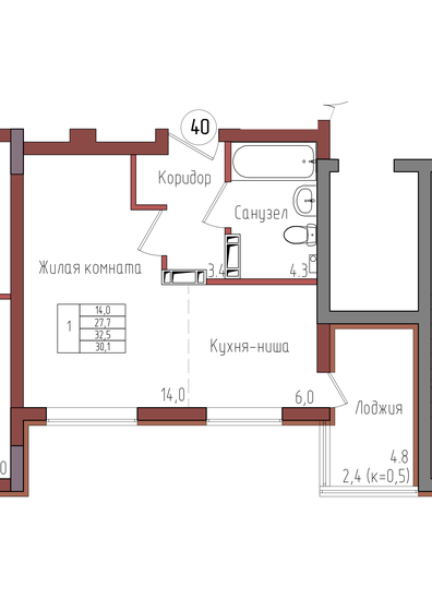 30,1 м², 1-комнатная квартира 4 602 645 ₽ - изображение 1