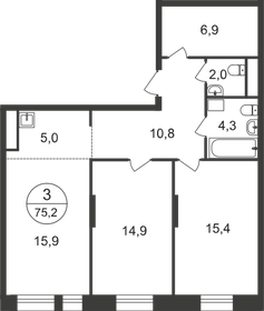 Квартира 75,2 м², 3-комнатная - изображение 1