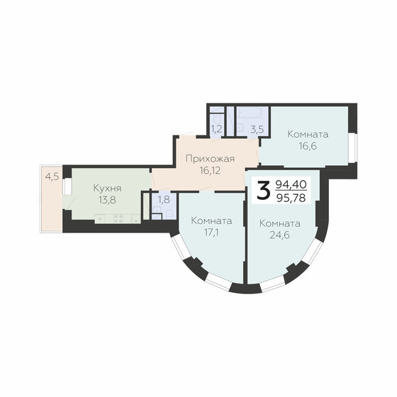 95,8 м², 3-комнатная квартира 12 451 400 ₽ - изображение 47