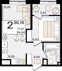 36,2 м², 2-комнатная квартира 10 667 200 ₽ - изображение 16