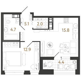 40,5 м², 1-комнатная квартира 15 742 172 ₽ - изображение 31
