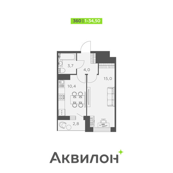 34,5 м², 1-комнатная квартира 6 234 002 ₽ - изображение 13