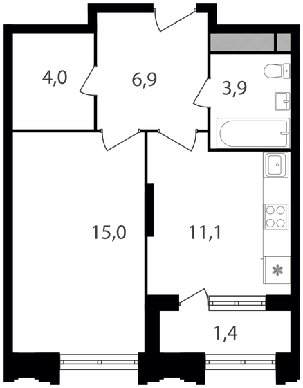42,3 м², 1-комнатная квартира 13 612 140 ₽ - изображение 1