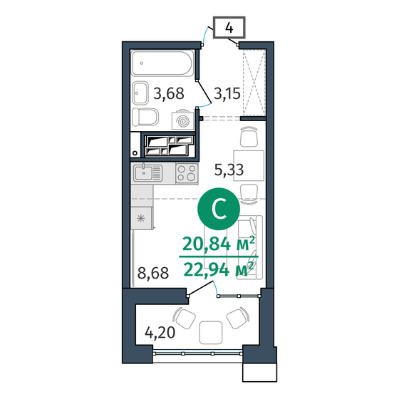 20,8 м², 1-комнатная квартира 4 082 000 ₽ - изображение 21