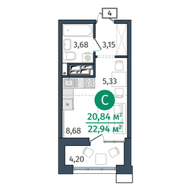 27,6 м², 1-комнатная квартира 3 400 000 ₽ - изображение 92