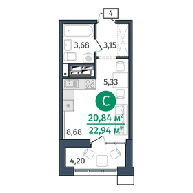 Квартира 20,8 м², 1-комнатная - изображение 1