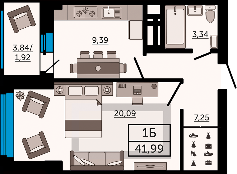 42 м², 1-комнатная квартира 6 046 560 ₽ - изображение 1