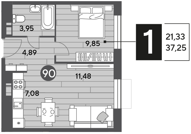 37,3 м², 1-комнатная квартира 5 546 525 ₽ - изображение 1