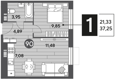 38,8 м², 1-комнатная квартира 5 678 856 ₽ - изображение 16