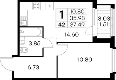 Квартира 37,5 м², 1-комнатная - изображение 1