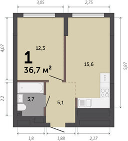 Квартира 36,7 м², 1-комнатная - изображение 1