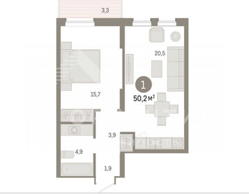51,5 м², 1-комнатная квартира 6 200 000 ₽ - изображение 9
