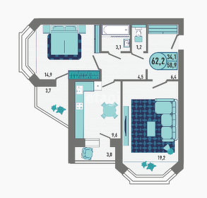 Квартира 62,2 м², 2-комнатная - изображение 1