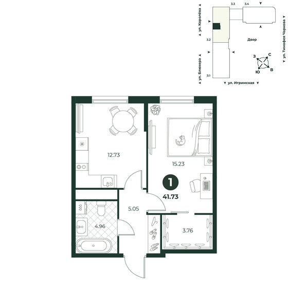 41,9 м², 1-комнатная квартира 4 850 000 ₽ - изображение 76