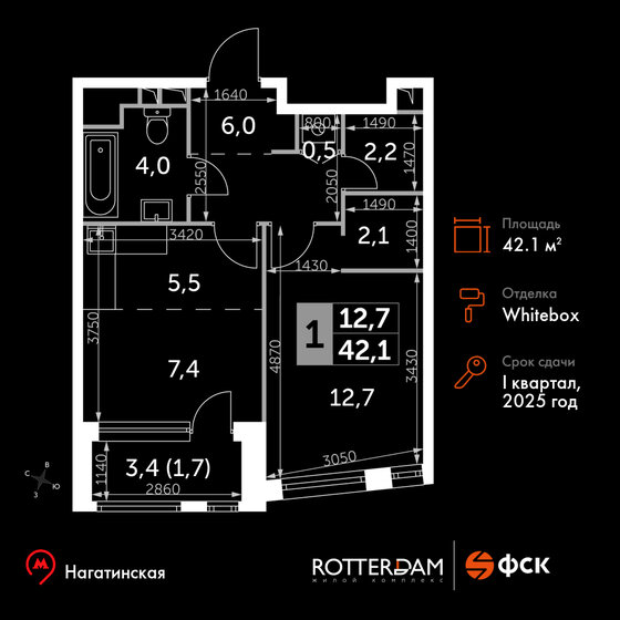 42,1 м², 1-комнатная квартира 23 870 700 ₽ - изображение 24