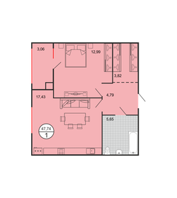 Квартира 47,6 м², 1-комнатная - изображение 1