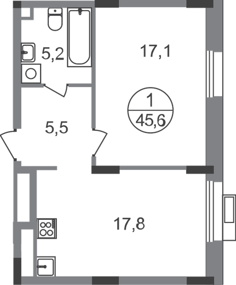 45,6 м², 1-комнатная квартира 13 994 567 ₽ - изображение 1