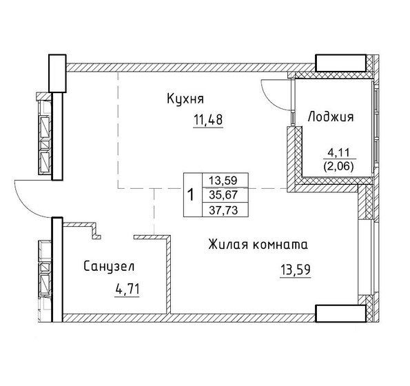 37,7 м², 1-комнатная квартира 7 168 700 ₽ - изображение 1