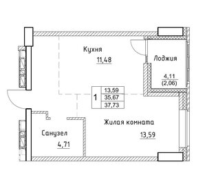 Квартира 37,7 м², 1-комнатная - изображение 1