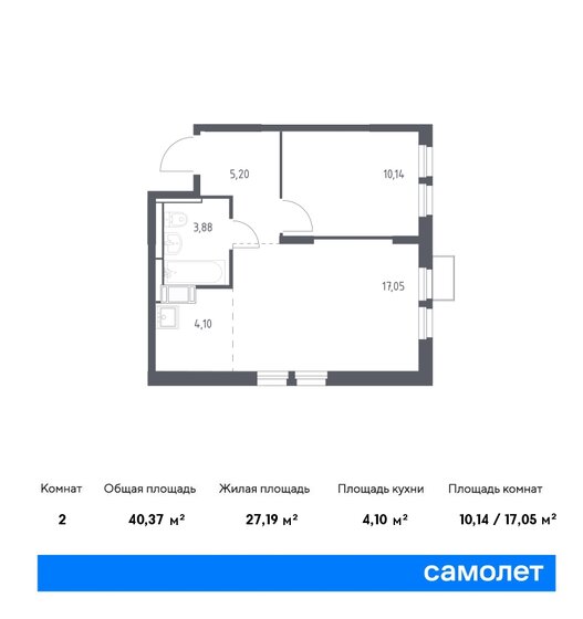 40,4 м², 1-комнатная квартира 9 717 131 ₽ - изображение 1