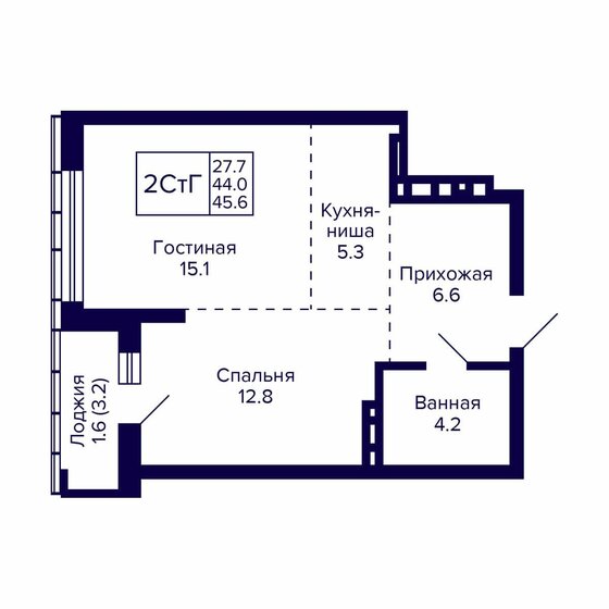 45,6 м², 2-комнатная квартира 8 580 000 ₽ - изображение 1