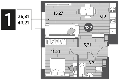 43,2 м², 1-комнатная квартира 5 863 597 ₽ - изображение 8