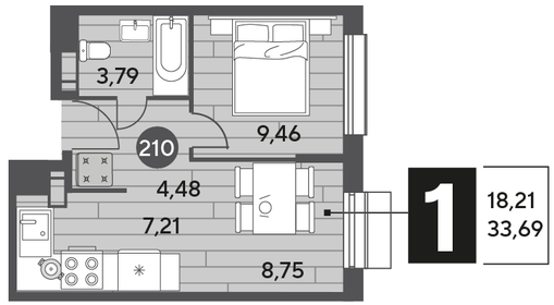 33,7 м², 1-комнатная квартира 5 060 238 ₽ - изображение 9