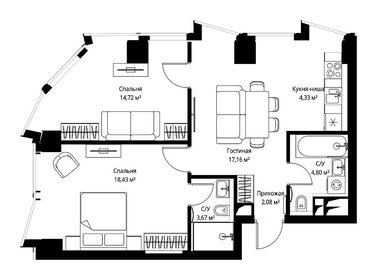 Квартира 65,4 м², 2-комнатная - изображение 2