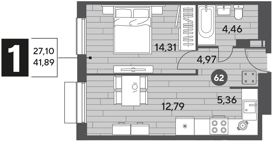 41,9 м², 1-комнатная квартира 5 856 222 ₽ - изображение 1