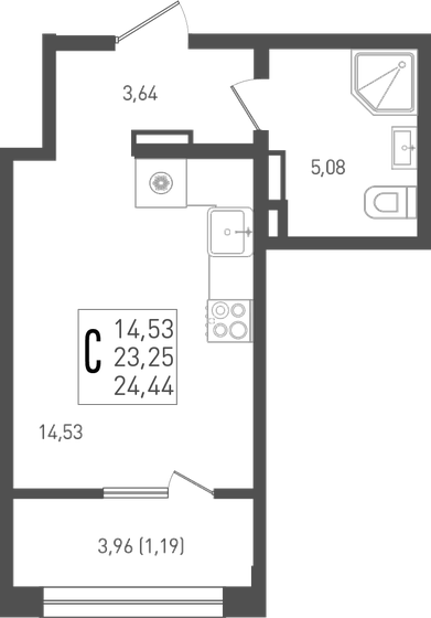 24,4 м², квартира-студия 3 788 200 ₽ - изображение 21