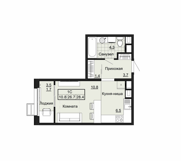 28,4 м², квартира-студия 2 754 800 ₽ - изображение 1