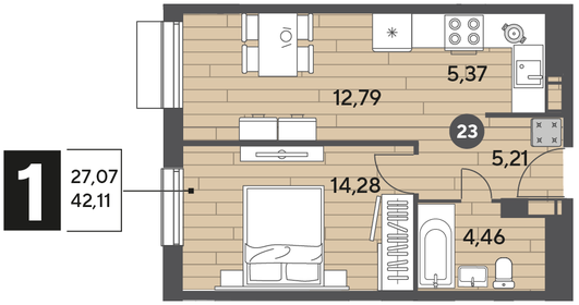 43,4 м², 1-комнатная квартира 6 125 355 ₽ - изображение 15