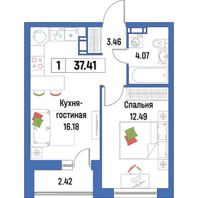 Квартира 37,4 м², 1-комнатная - изображение 1