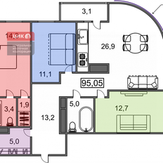 Квартира 95,1 м², 3-комнатная - изображение 2