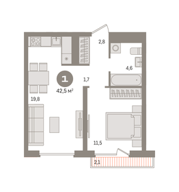 43 м², 1-комнатная квартира 9 140 000 ₽ - изображение 6