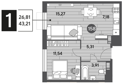 43,2 м², 1-комнатная квартира 6 200 000 ₽ - изображение 15