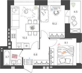 43,8 м², 2-комнатная квартира 4 100 000 ₽ - изображение 63