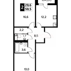 Квартира 59,5 м², 2-комнатная - изображение 1