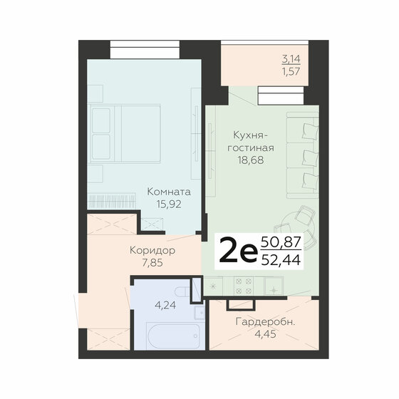 52,4 м², 2-комнатная квартира 6 056 820 ₽ - изображение 1