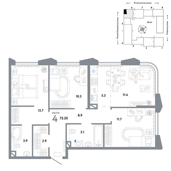 73,2 м², 4-комнатная квартира 30 490 000 ₽ - изображение 1