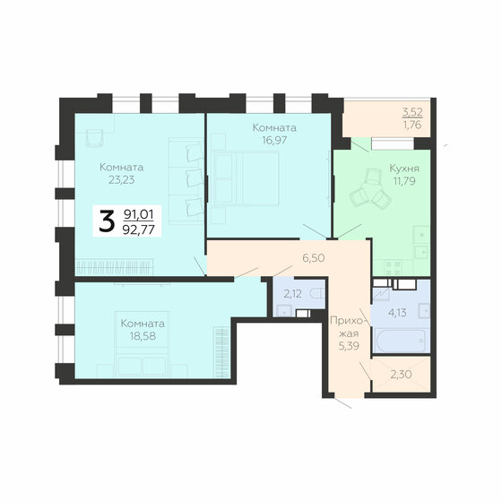 92,8 м², 3-комнатная квартира 8 349 300 ₽ - изображение 1