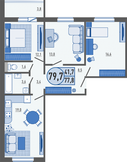 79,7 м², 3-комнатная квартира 6 328 180 ₽ - изображение 1
