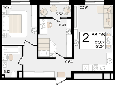 75 м², 2-комнатная квартира 17 595 000 ₽ - изображение 1