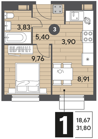 31,8 м², 1-комнатная квартира 4 833 600 ₽ - изображение 1