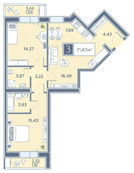 71,9 м², 3-комнатная квартира 9 098 742 ₽ - изображение 49