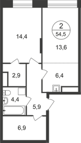 56,8 м², 2-комнатная квартира 13 682 807 ₽ - изображение 25