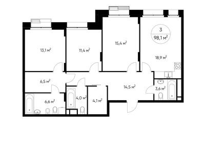 Квартира 98,1 м², 3-комнатная - изображение 1