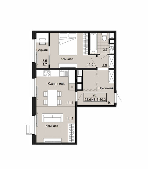 50,3 м², 2-комнатная квартира 4 149 750 ₽ - изображение 1