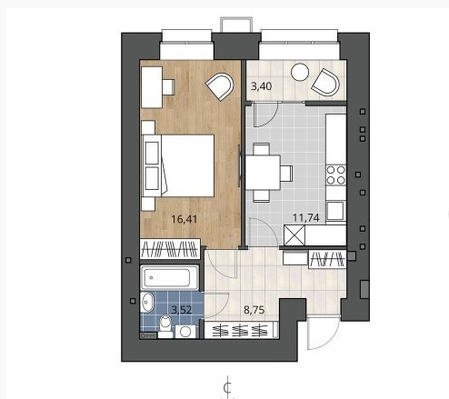 41,9 м², 1-комнатная квартира 7 200 000 ₽ - изображение 1